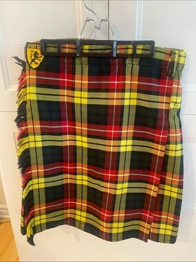 SPORT KILT Buchanan Clan Plaid Pleated Skirt w Buckle Detail & Velcro Size Large